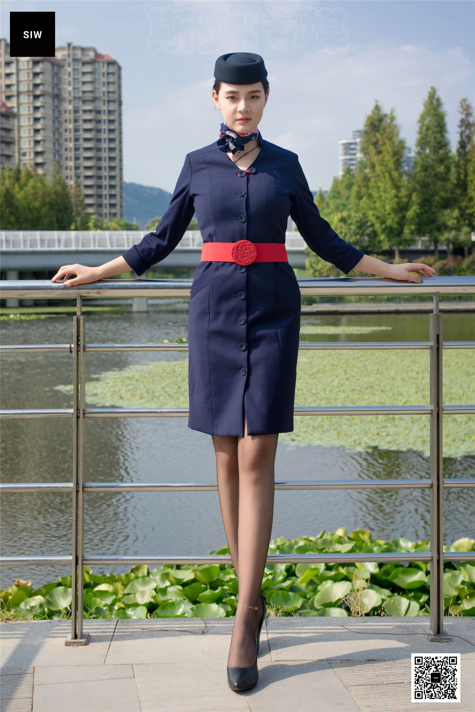 SIW Siwen Media 051 China Eastern Airlines uniform, cap, scarf, skirt, four pieces set - Siqi